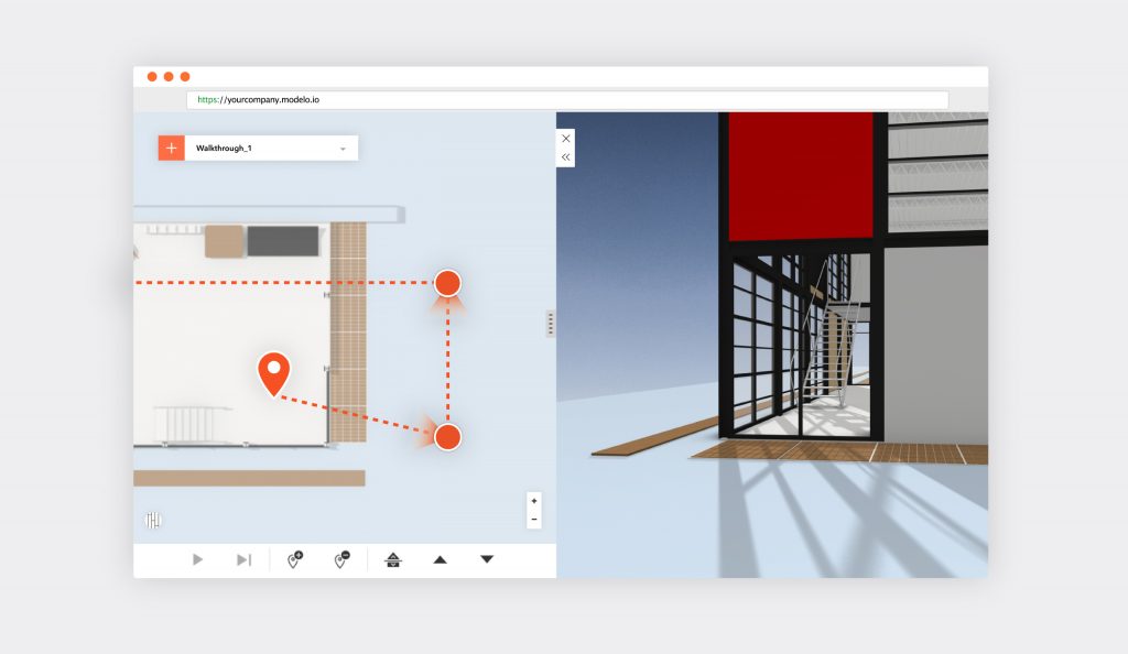 Create animated walkthroughs in minutes with Modelo.